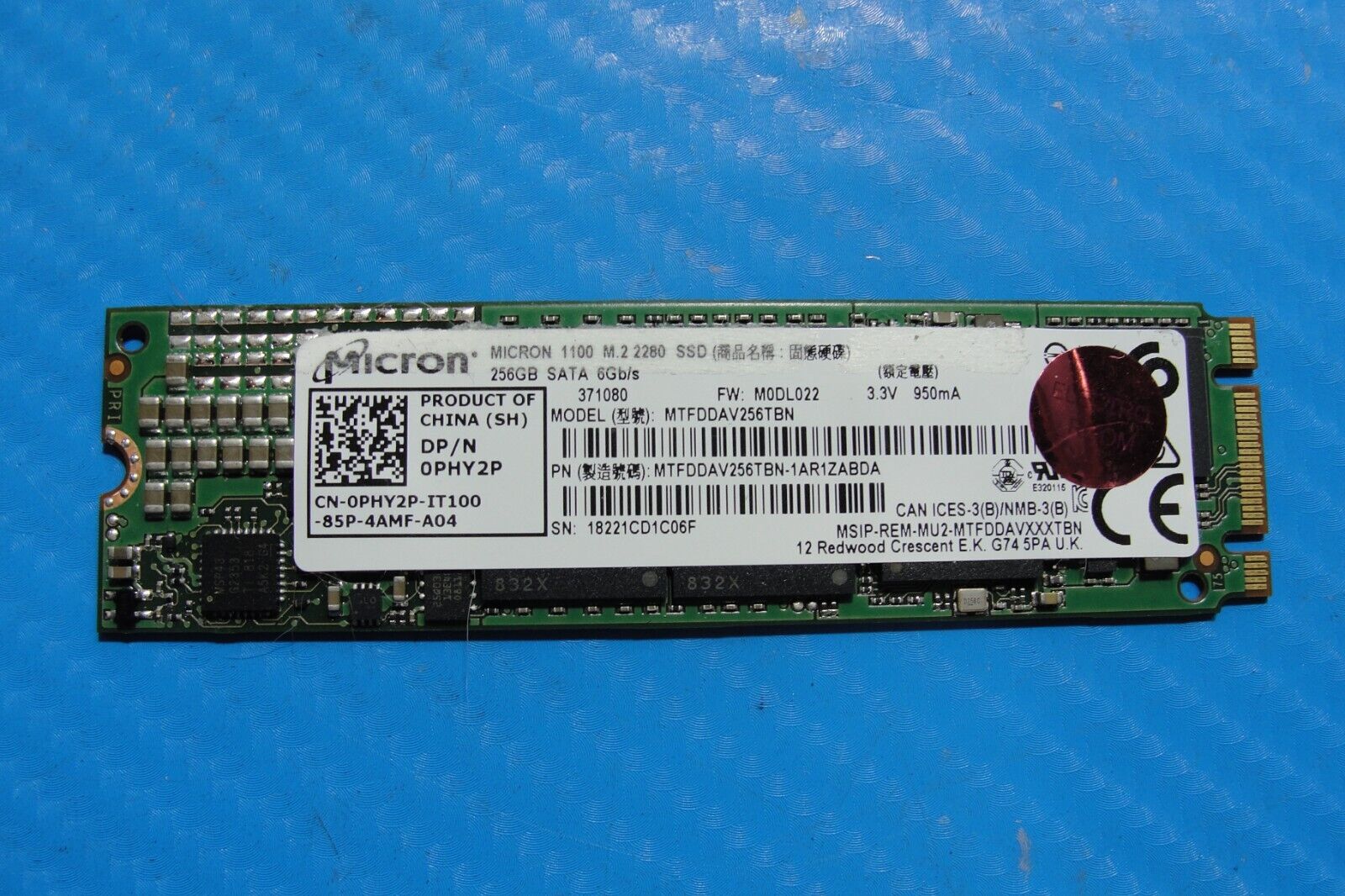 Dell 7480 Micron 256GB SATA M.2 SSD Solid State Drive MTFDDAV256TBN-1AR1ZABDA