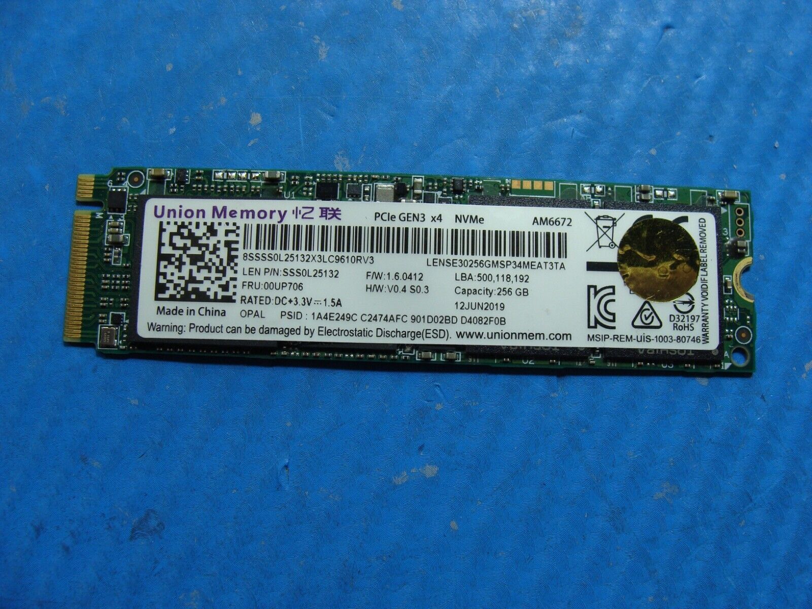 Lenovo X380 Yoga Union Memory 256GB NVMe M.2 SSD Solid State Drive SSS0L25132