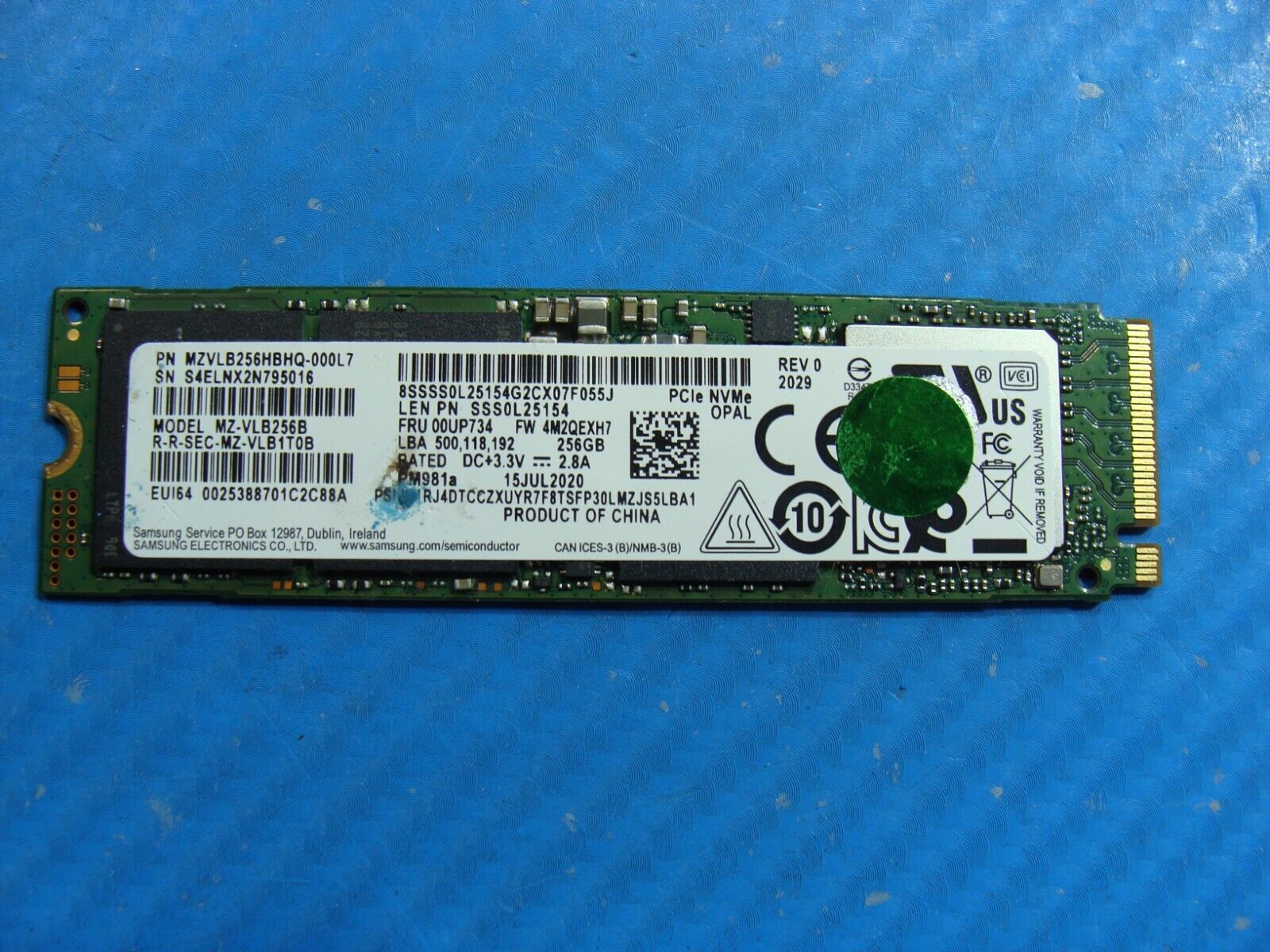 Lenovo T14 Gen 2 Samsung 256GB NVMe M.2 SSD Solid State Drive MZVLB256HBHQ-000L7