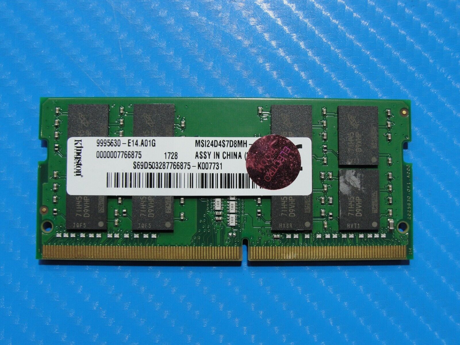 MSI GS63 7RD Kingston 16GB Memory RAM SO-DIMM 9995630-E14.A01G MSI24D4S7D8MH-16