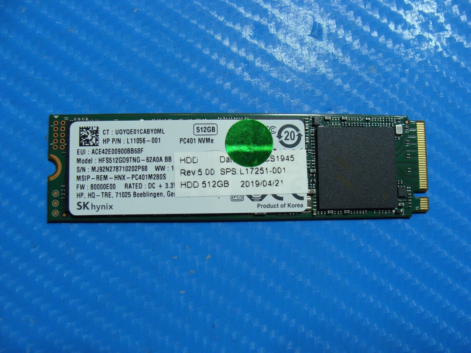 HP 840 G6 SK hynix NVMe M.2 512gb SSD Drive L17251-001 HFS512GD9TNG-62A0A