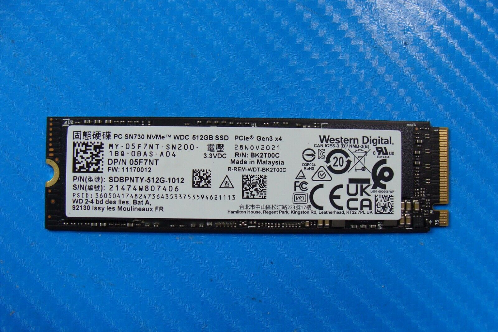 Dell 5560 WD 512GB M.2 NVMe SSD Solid State Drive SDBPNTY-512G-1012 5F7NT