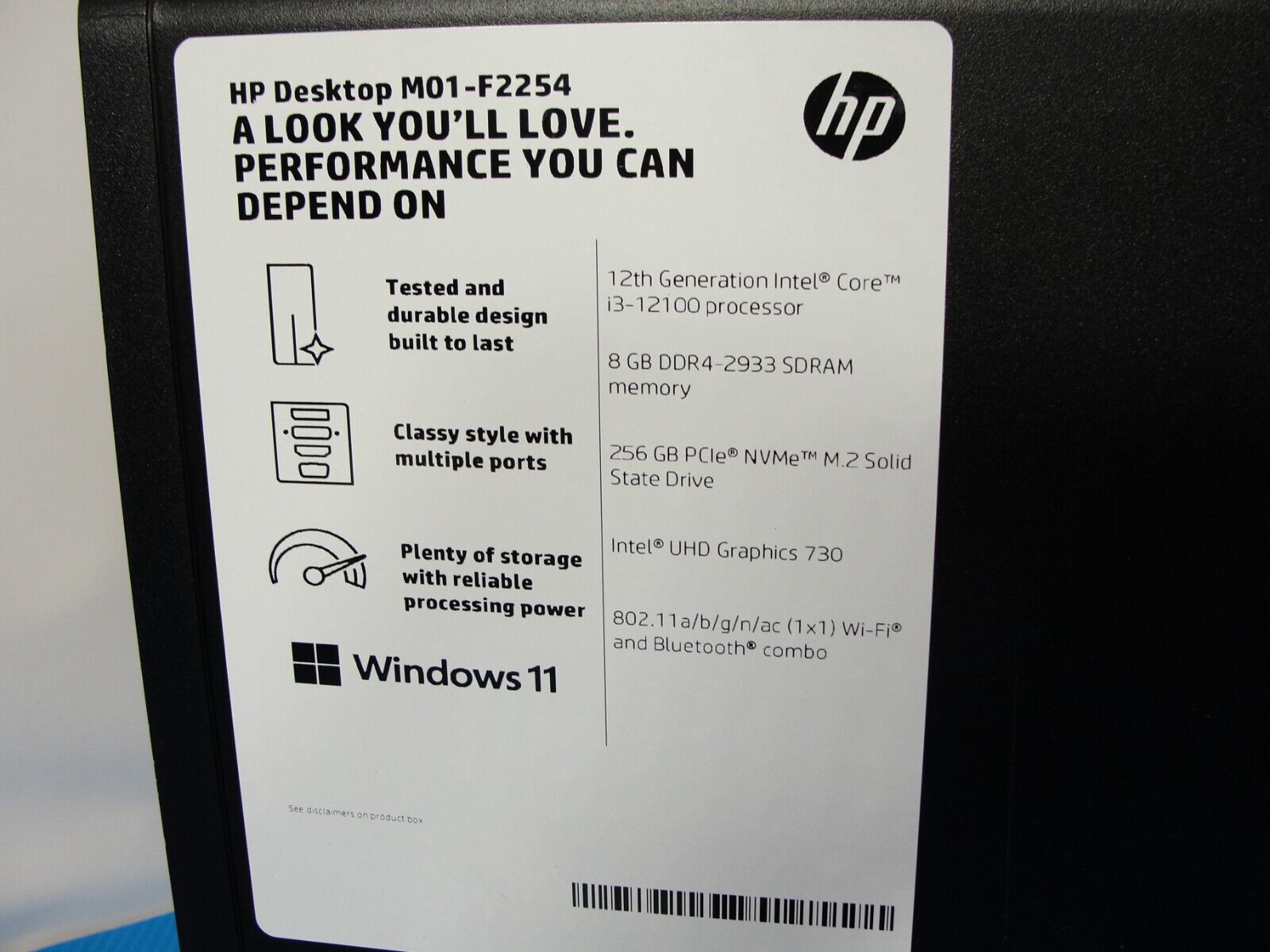 HP M01-F2254 Tower PC Intel Core i3 12th Gen 3.30GHz 256GB SSD 8GB WIFI BT Win11