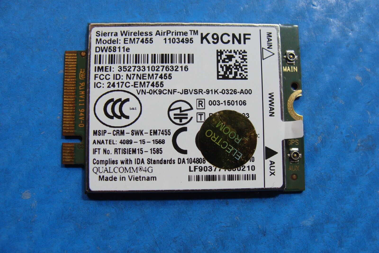 Dell Latitude 12.5” 7290 OEM Laptop Sierra Wireless AirPrime Card EM7455 K9CNF