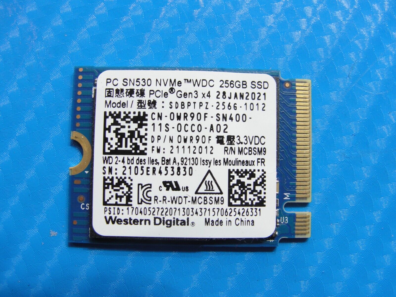 Dell 5510 WD 256GB NVMe M.2 SSD Solid State Drive SDBPTPZ-256G-1012 WR90F