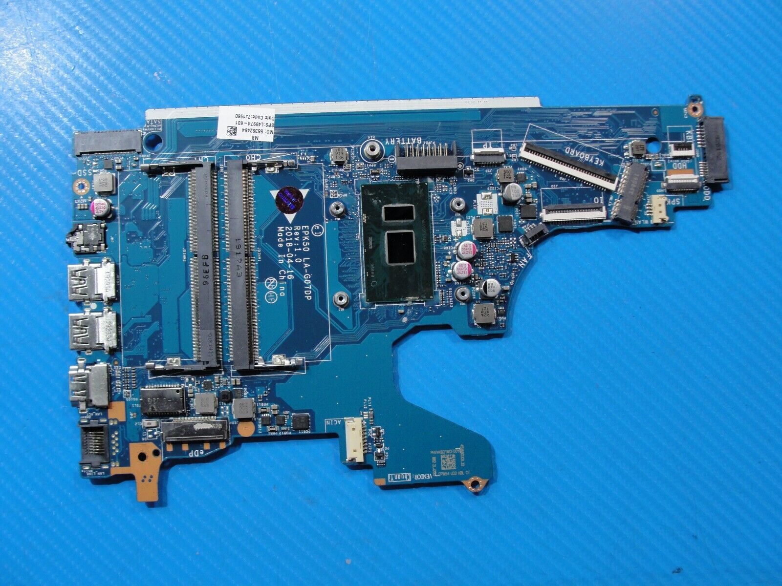 HP 15.6” 250 G7 Intel i3-7020U 2.3GHz Motherboard L49974-601 LA-G07DP