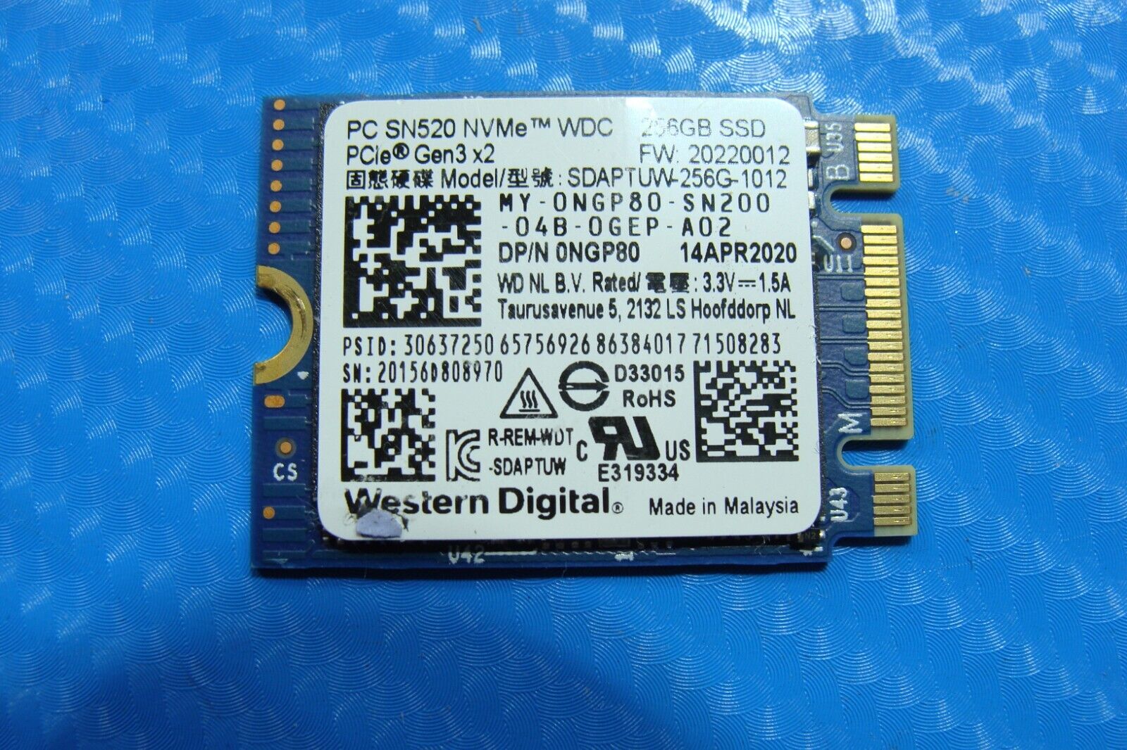 Dell 3500 WD 256GB M.2 NVMe SSD Solid State Drive SDAPTUW-256G-1012 NGP80