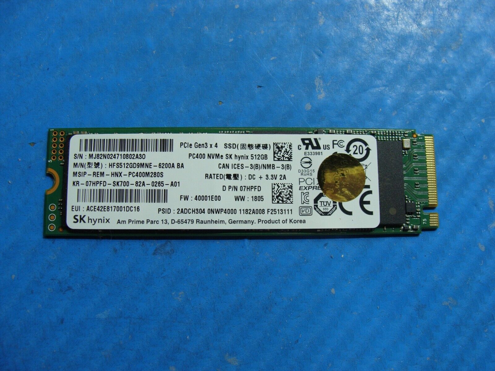 Dell 7520 SK Hynix SSD SATA M.2 512GB 7HPFD HFS512GD9MNE-6200A