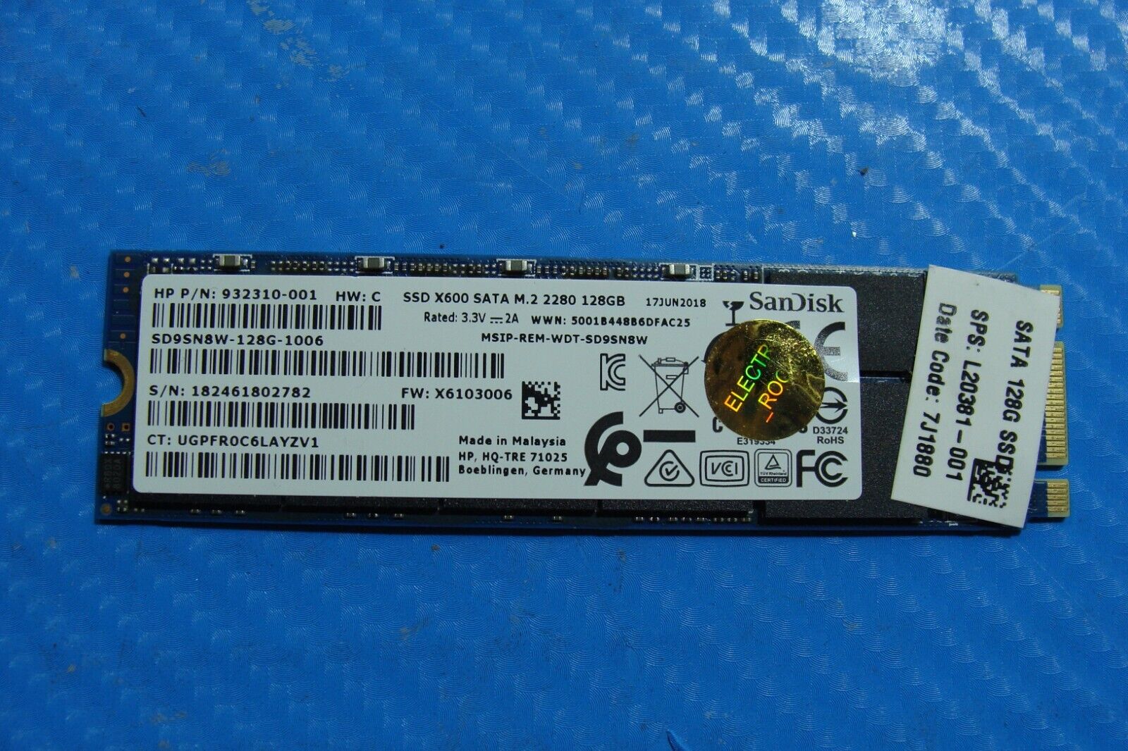 HP 15-da0012dx SanDisk SATA M.2 128GB SSD Solid State Drive SD9SN8W-128G-1006