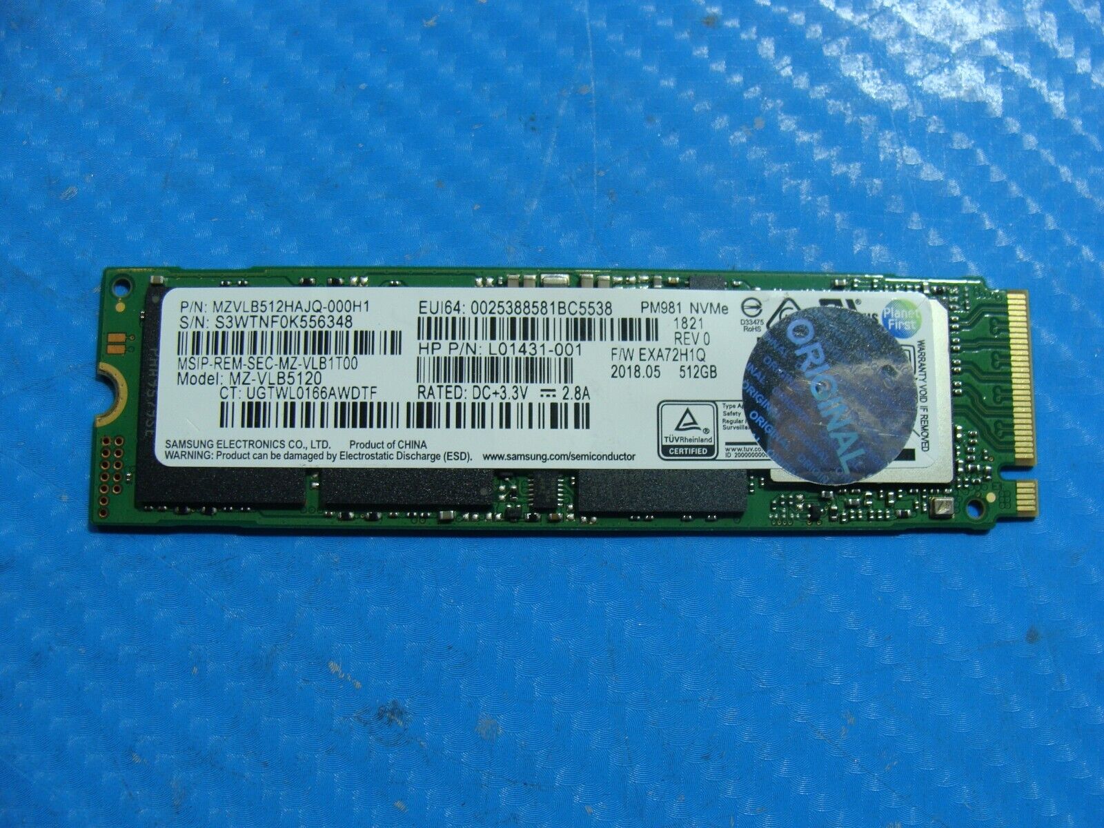 HP 1030 G3 Samsung 512GB NVMe SSD Solid State Drive MZVLB512HAJQ-000H1