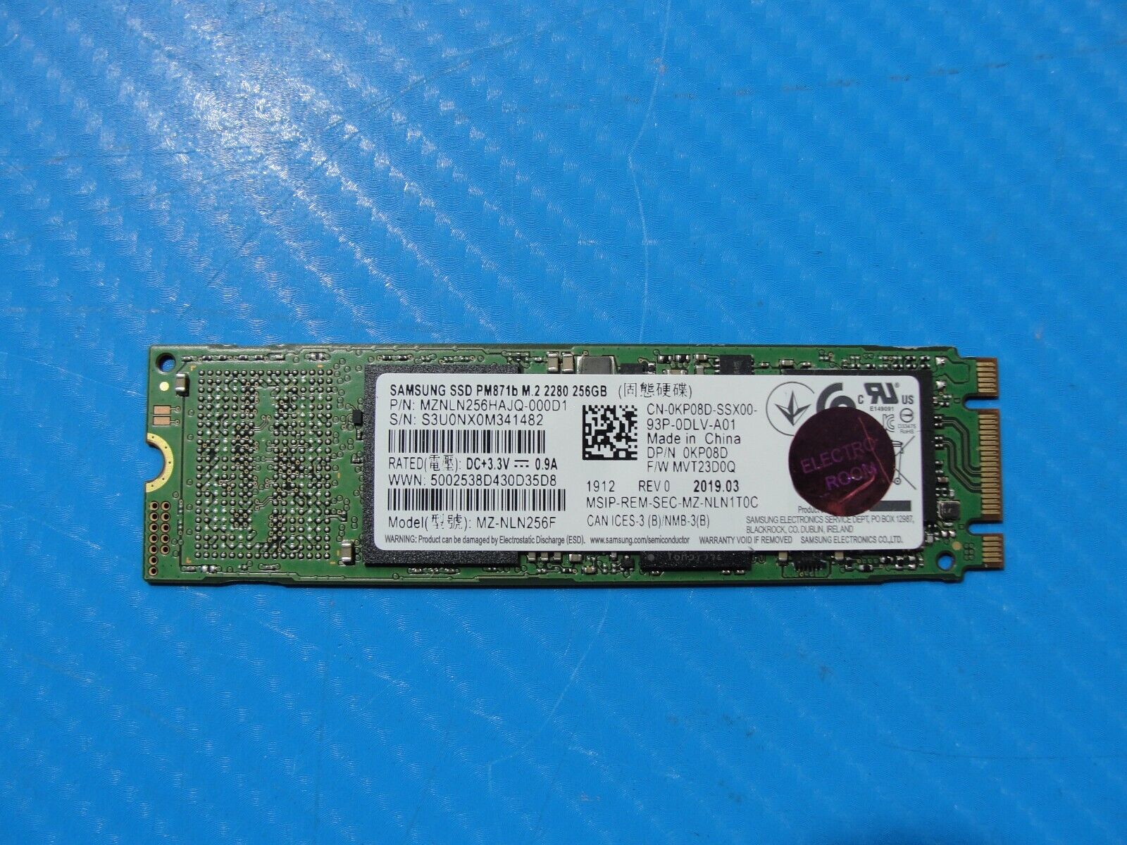 Dell 7390 Samsung M.2 SATA 256GB SSD Solid State Drive MZNLN256HAJQ-000D1 KP08D