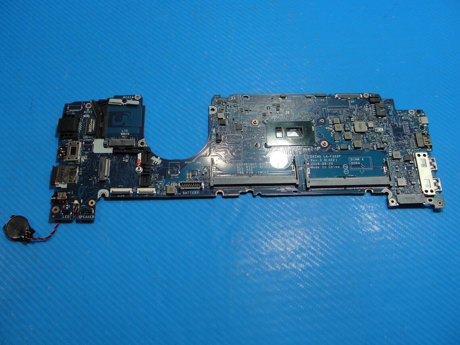 Dell Latitude 14” 7490 Genuine Intel i7-8650U 1.9GHz Motherboard LA-F322P YWCKR