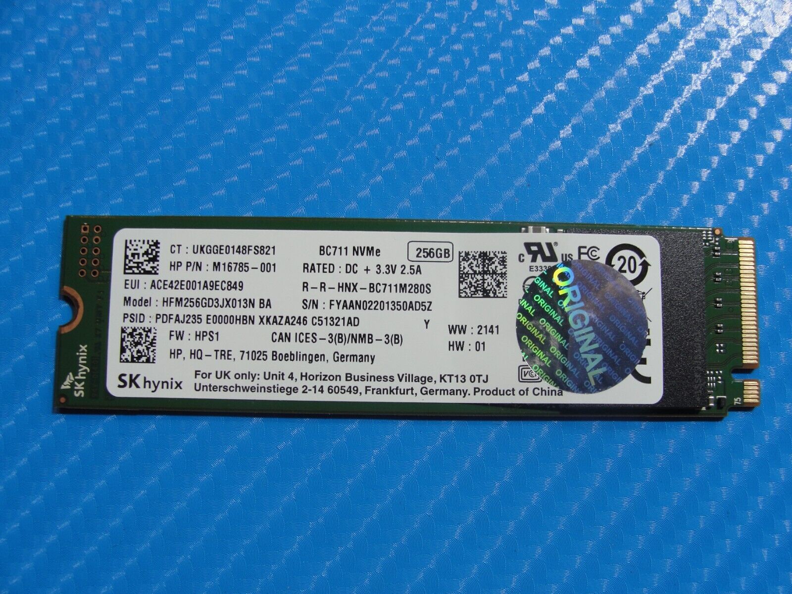 HP 15-dy2035nr SK Hynix 256GB M.2 NVMe SSD Solid State Drive HFM256GD3JX013N