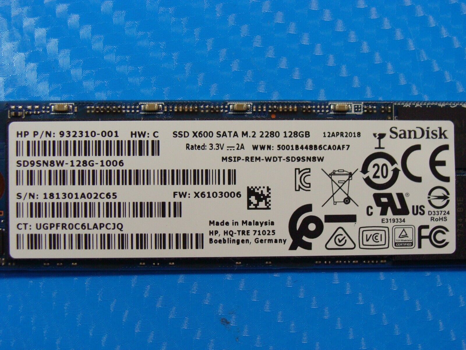 HP 14m-cd0003dx SanDisk SATA M.2 128GB SSD Solid State Drive SD9SN8W-128G-1006