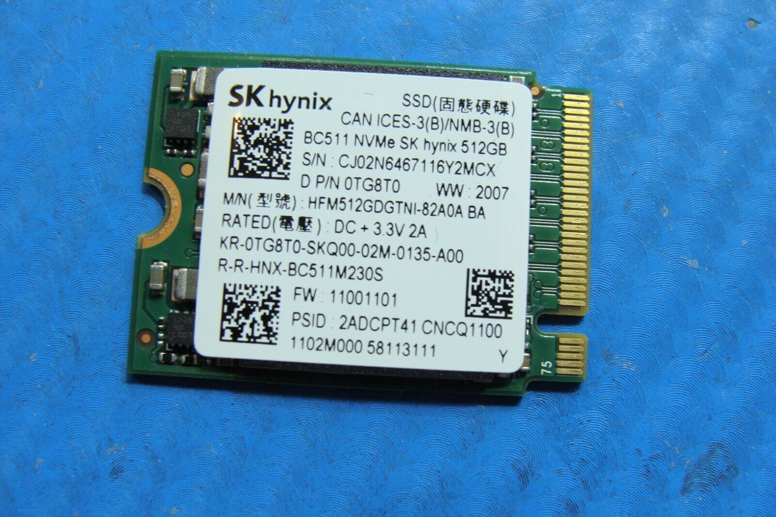 Dell 5400 SK Hynix 512GB NVMe M.2 SSD Solid State Drive TG8T0 HFM512GDGTNI-82A0A