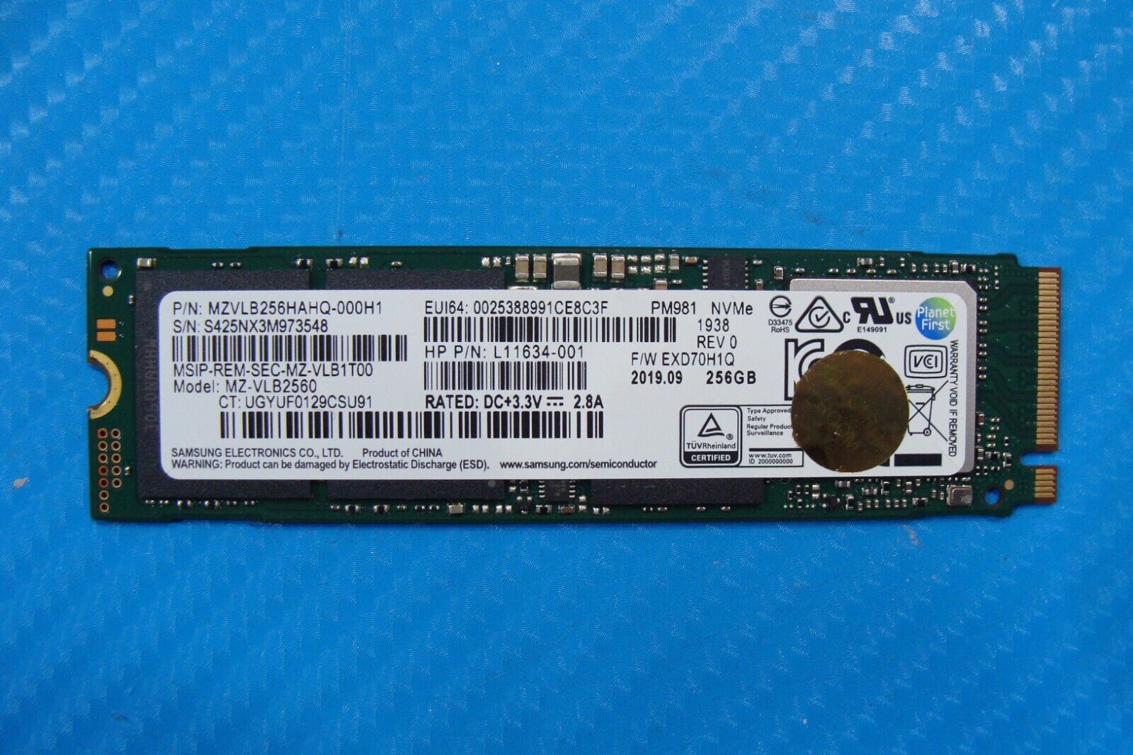 HP 840 G6 Samsung 256GB NVMe M.2 SSD Solid State Drive MZVLB256HAHQ-000H1