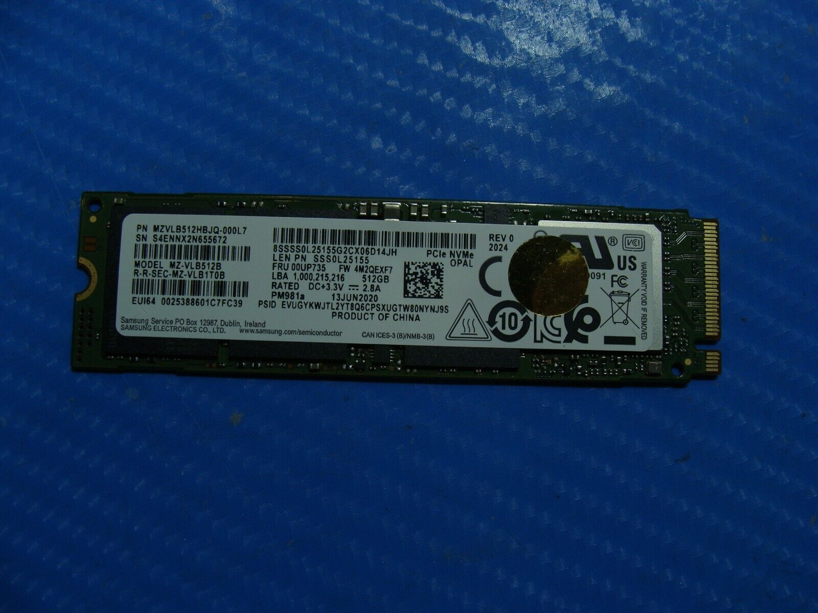 Lenovo T490 Samsung 512GB M.2 NVMe SSD Solid State Drive MZVLB512HBJQ-000L7