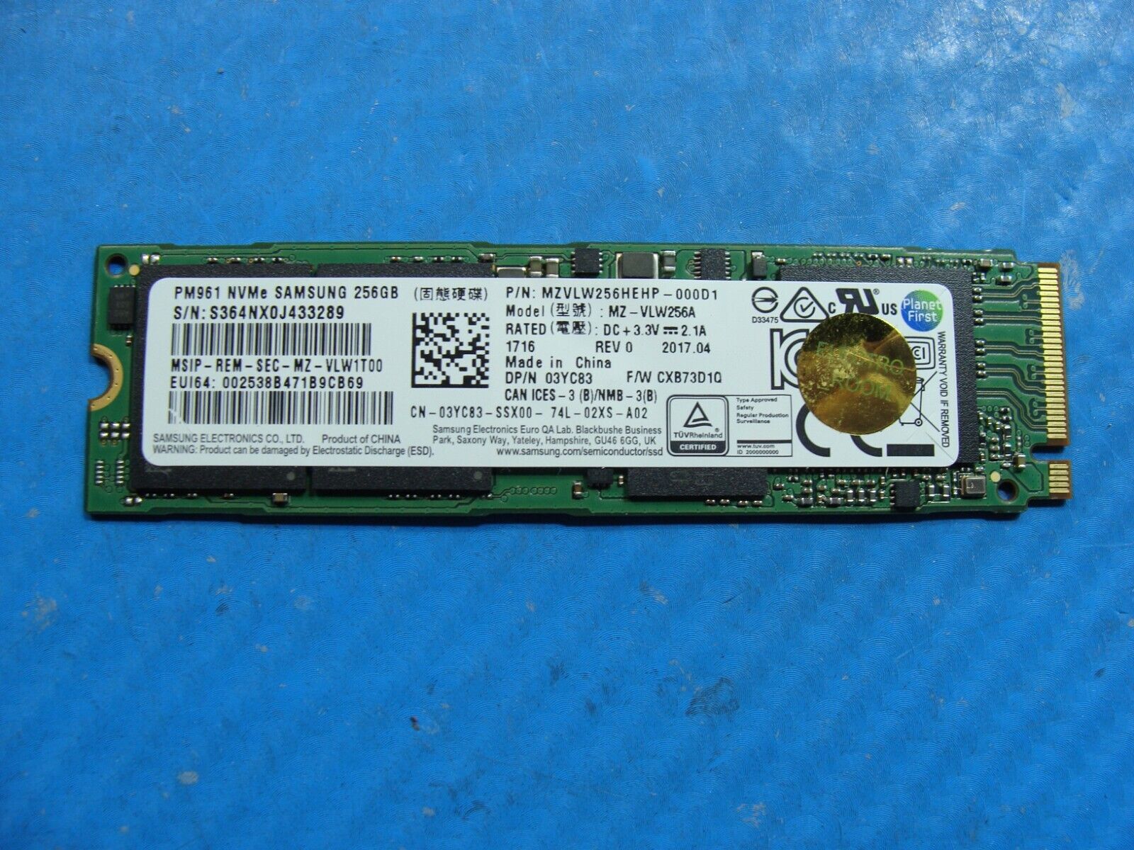 Dell 13 7389 Samsung 256GB NVMe M.2 SSD Solid State Drive MZVLW256HEHP-000D1