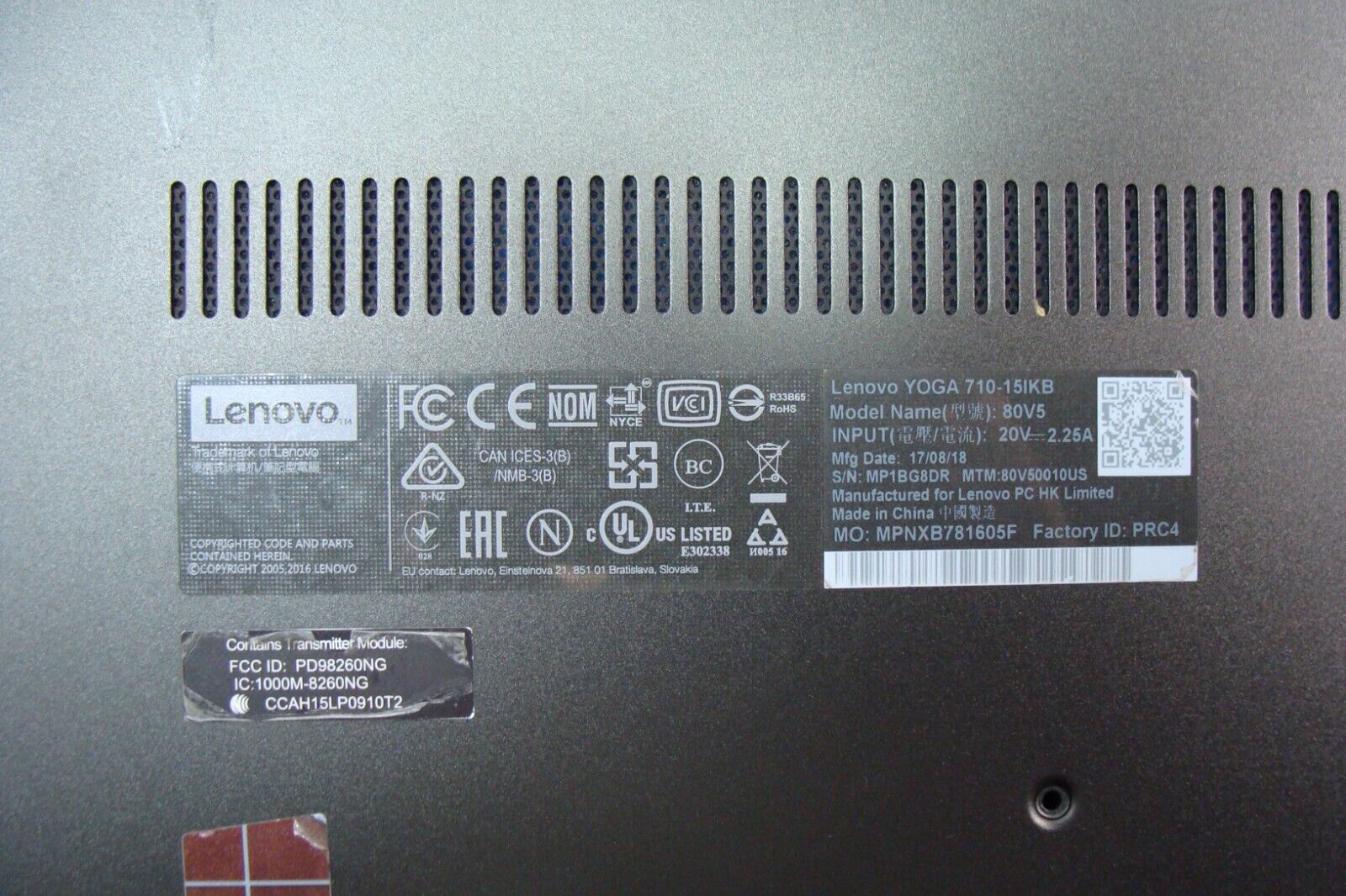 Lenovo Yoga 15.6” 710-15IKB 80V5 OEM Laptop Bottom Case Base Cover AM1JI000120