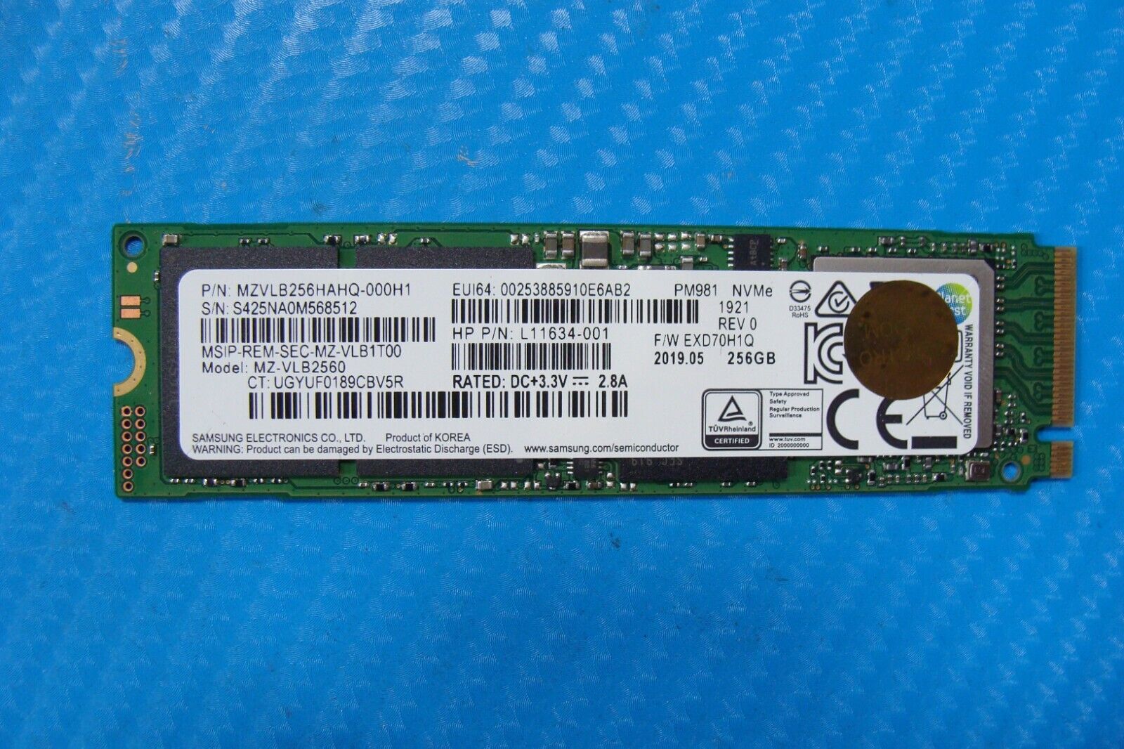 HP 15m-ds0012dx Samsung 256GB NVMe M.2 SSD Solid State Drive MZVLB256HAHQ-000H1