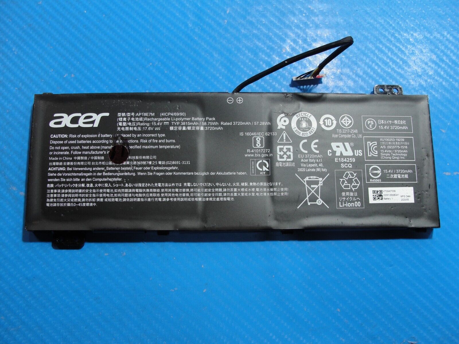 Acer Nitro 5 15.6” AN515-55-53E5 Genuine Battery 15.4V 58.75Wh 3815mAh AP18E7M