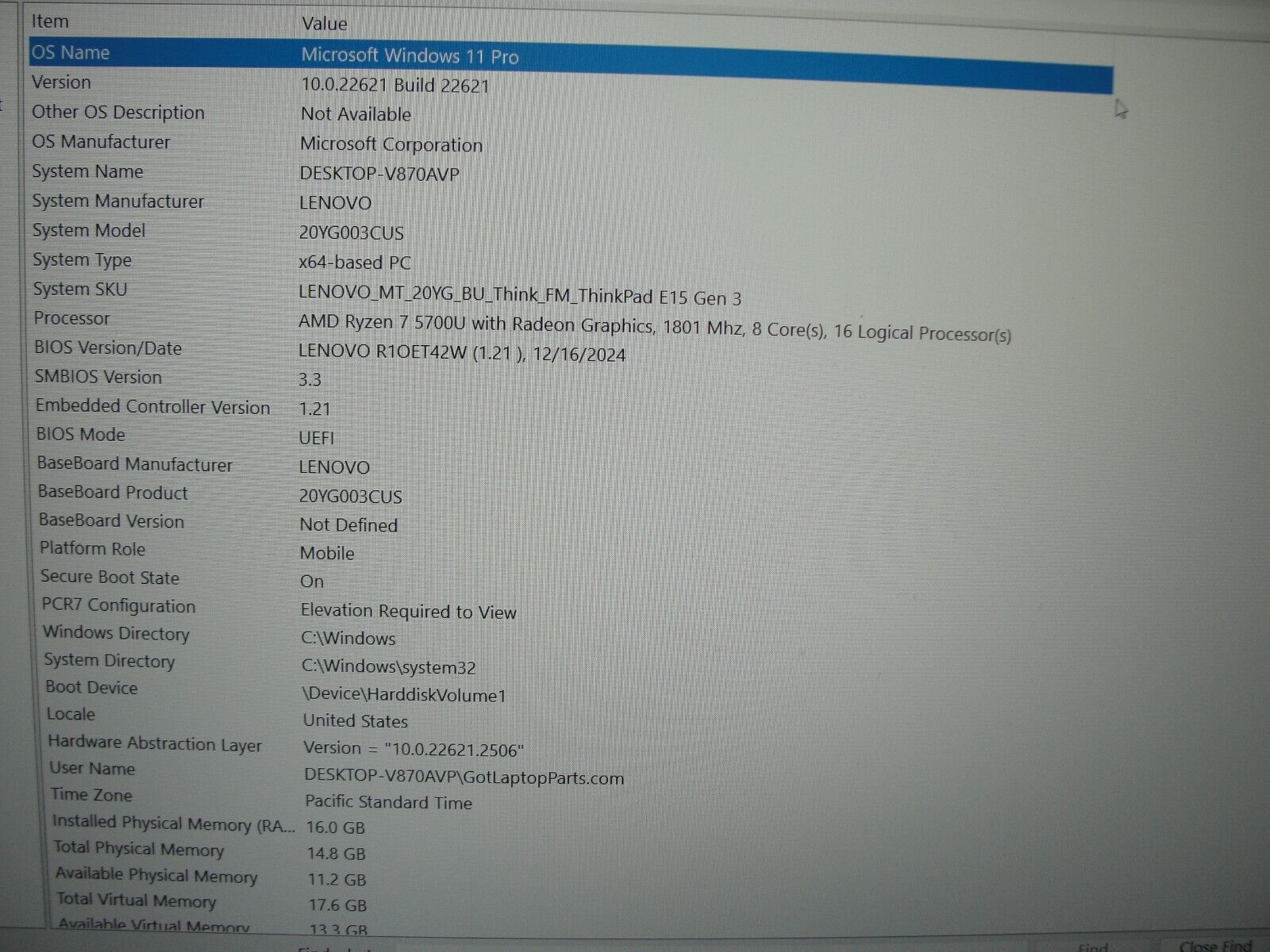 Lenovo Ideapad 3 14ADA05 14” AMD Ryzen 5 3500U  2.1GHz 8GB SSD Reset 256GB