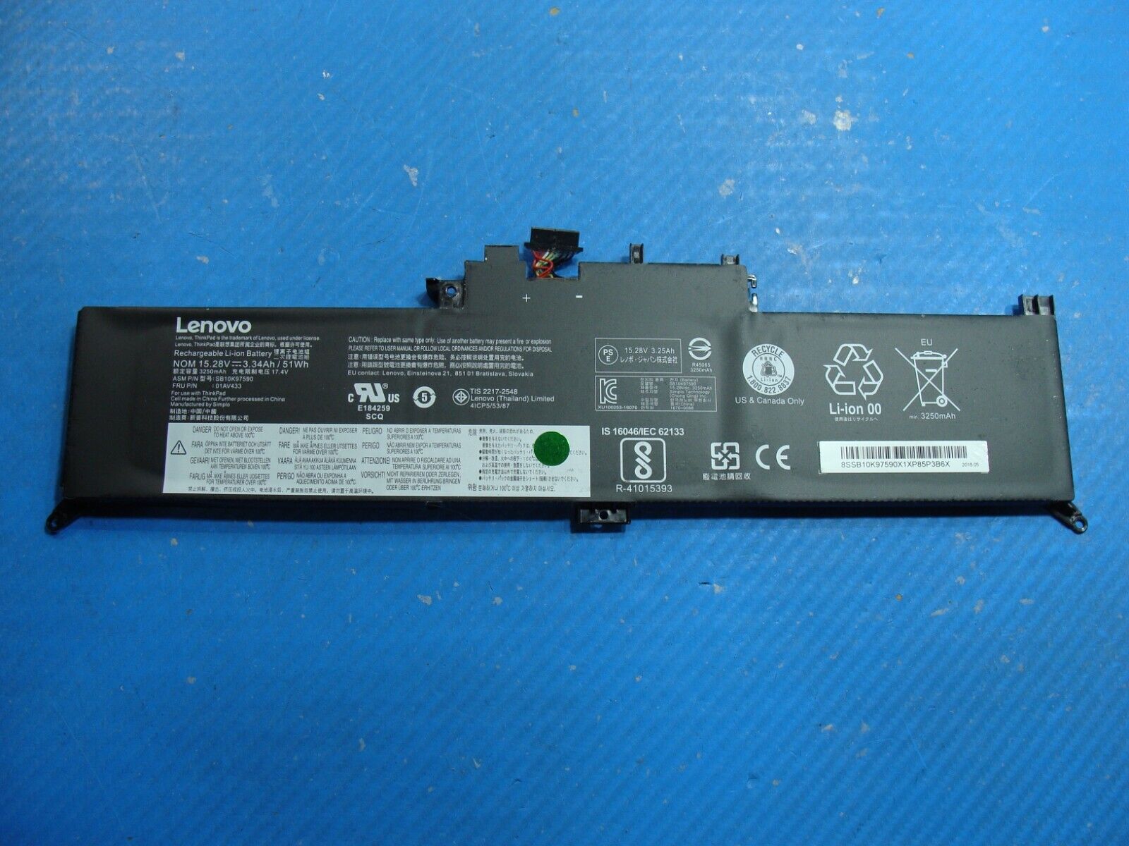 Lenovo ThinkPad 13.3” X380 Yoga Battery 15.28V 51Wh 3340mAh SB10K97590 01AV433