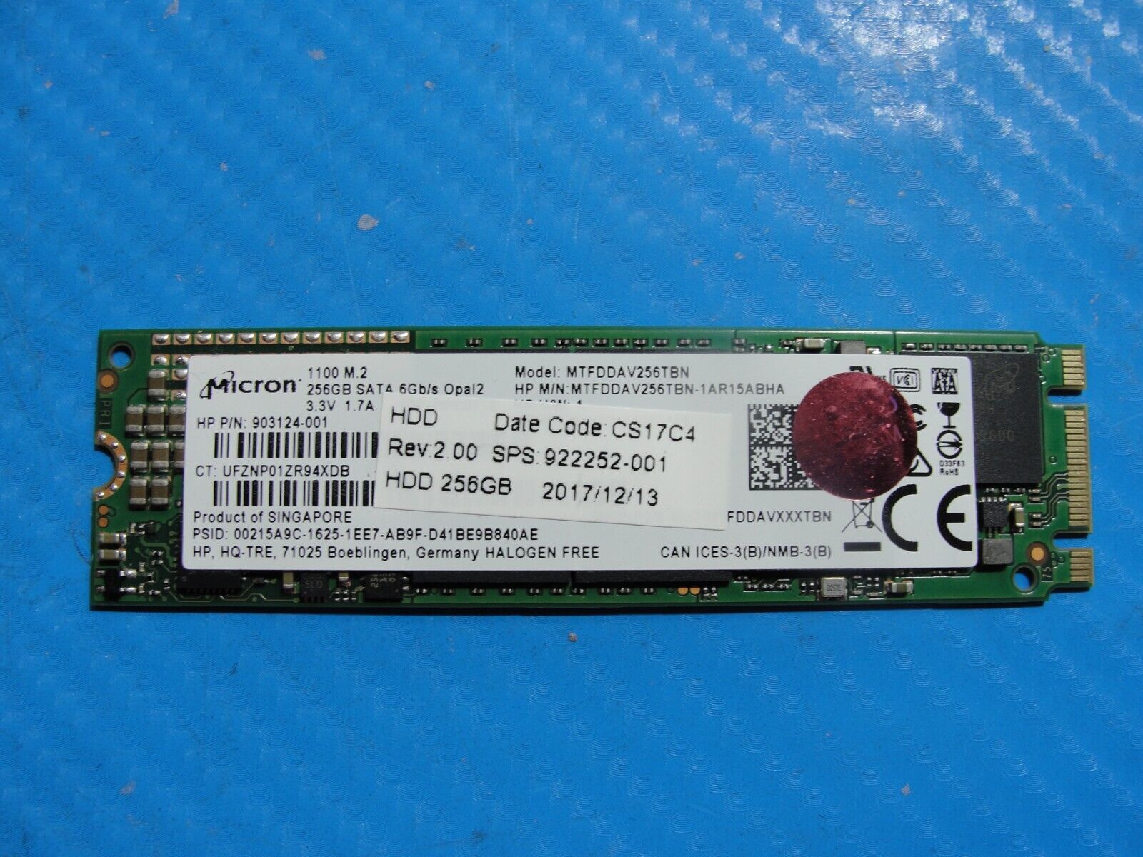 HP 650 G3 Micron 256GB SATA M.2 SSD Solid State Drive MTFDDAV256TBN-1AR15ABHA