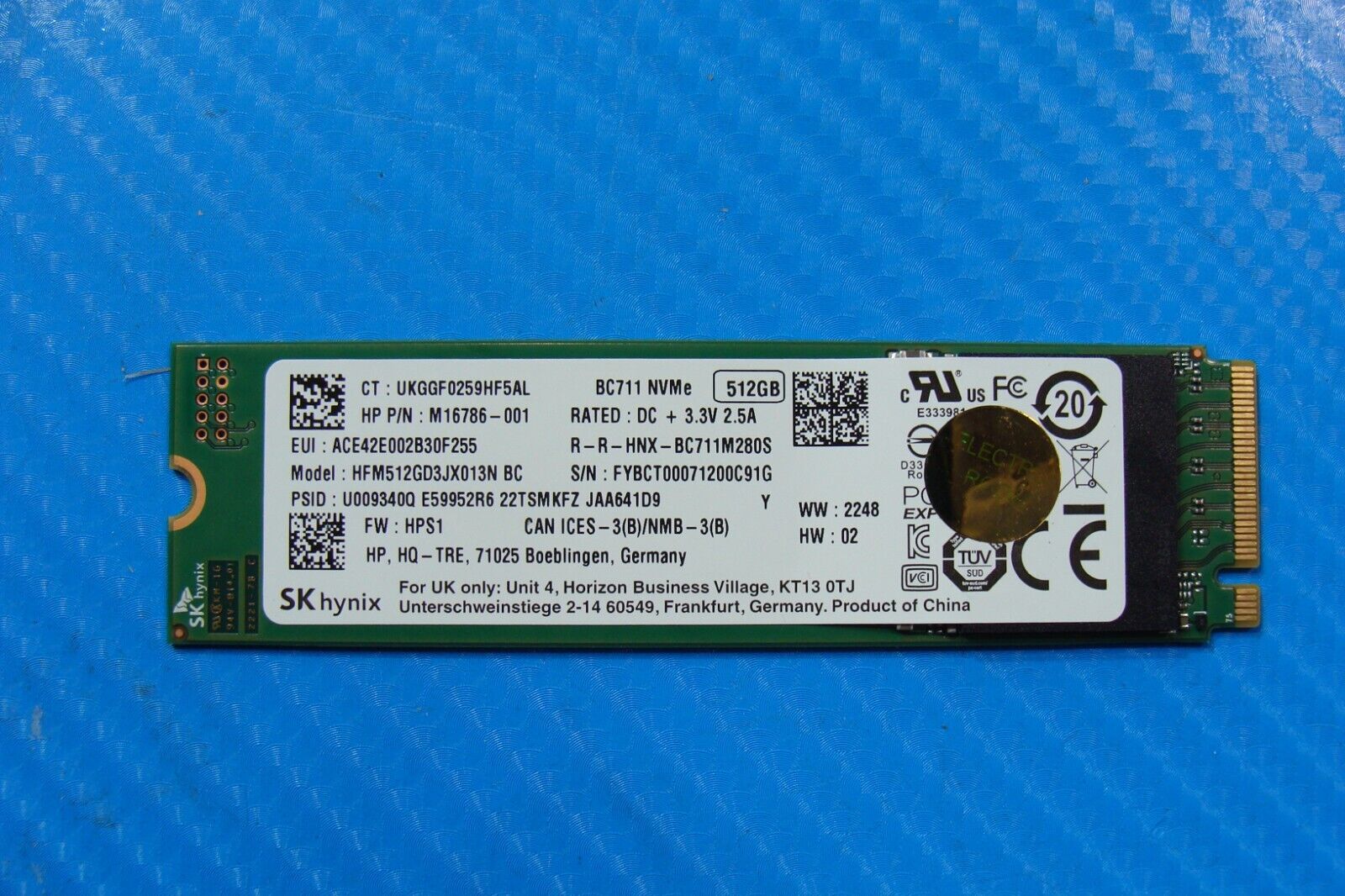 HP 17-cr0013dx SK Hynix 512GB NVMe M.2 SSD Sold State Drive HFM512GD3JX013N