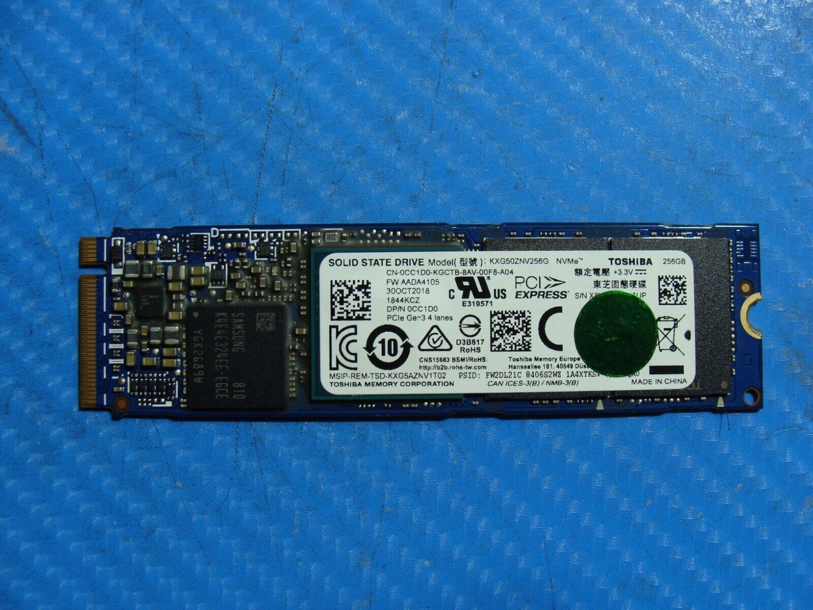 Dell Alienware M15 Toshiba 256Gb NVMe M.2 Solid State Drive KXG50ZNV256G CC1D0