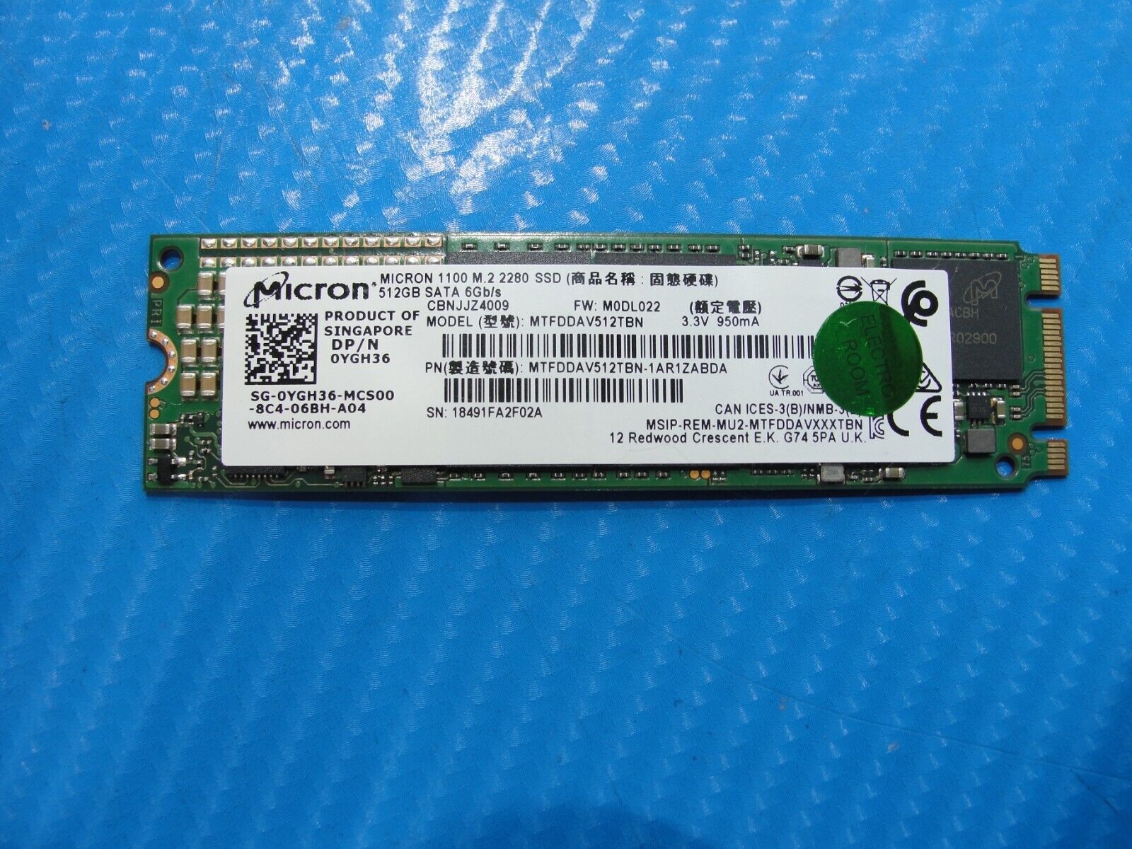 Dell 7490 Micron M.2 SATA 512GB SSD Solid State Drive MTFDDAV512TBN-1AR1ZABDA