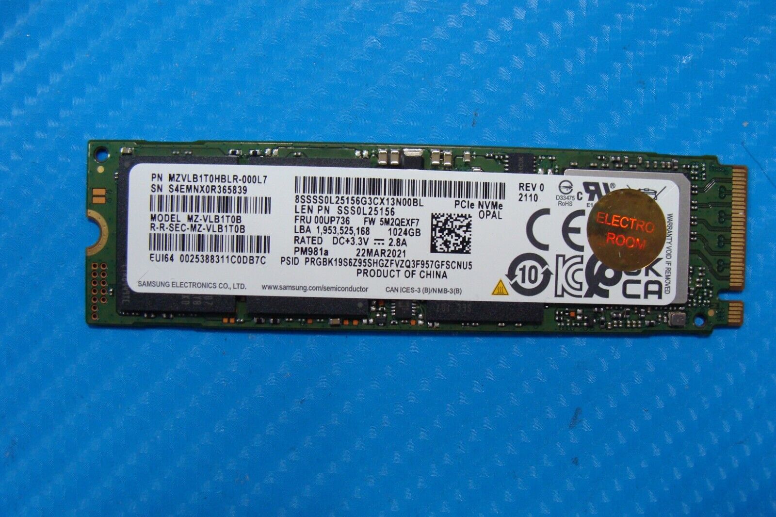 Lenovo P1 Gen 3 Samsung 1TB M.2 NVMe SSD Solid State Drive MZVLB1T0HBLR-000L7