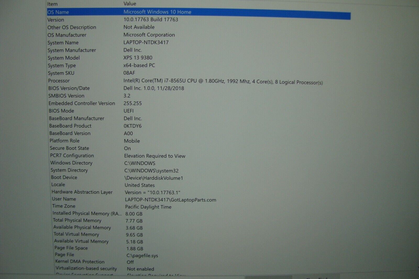 Dell XPS 9380 13.3