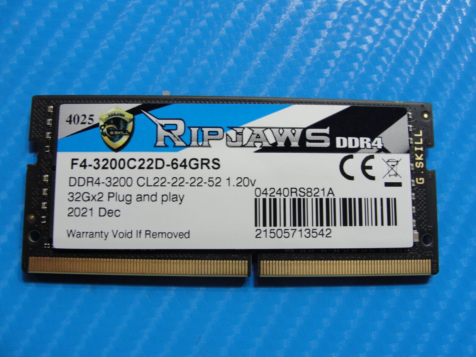 MSI A11UE-491US G.SKILL Ripjaws 32GB 32Gx2 Memory RAM SO-DIMM F4-3200C22D-64GRS