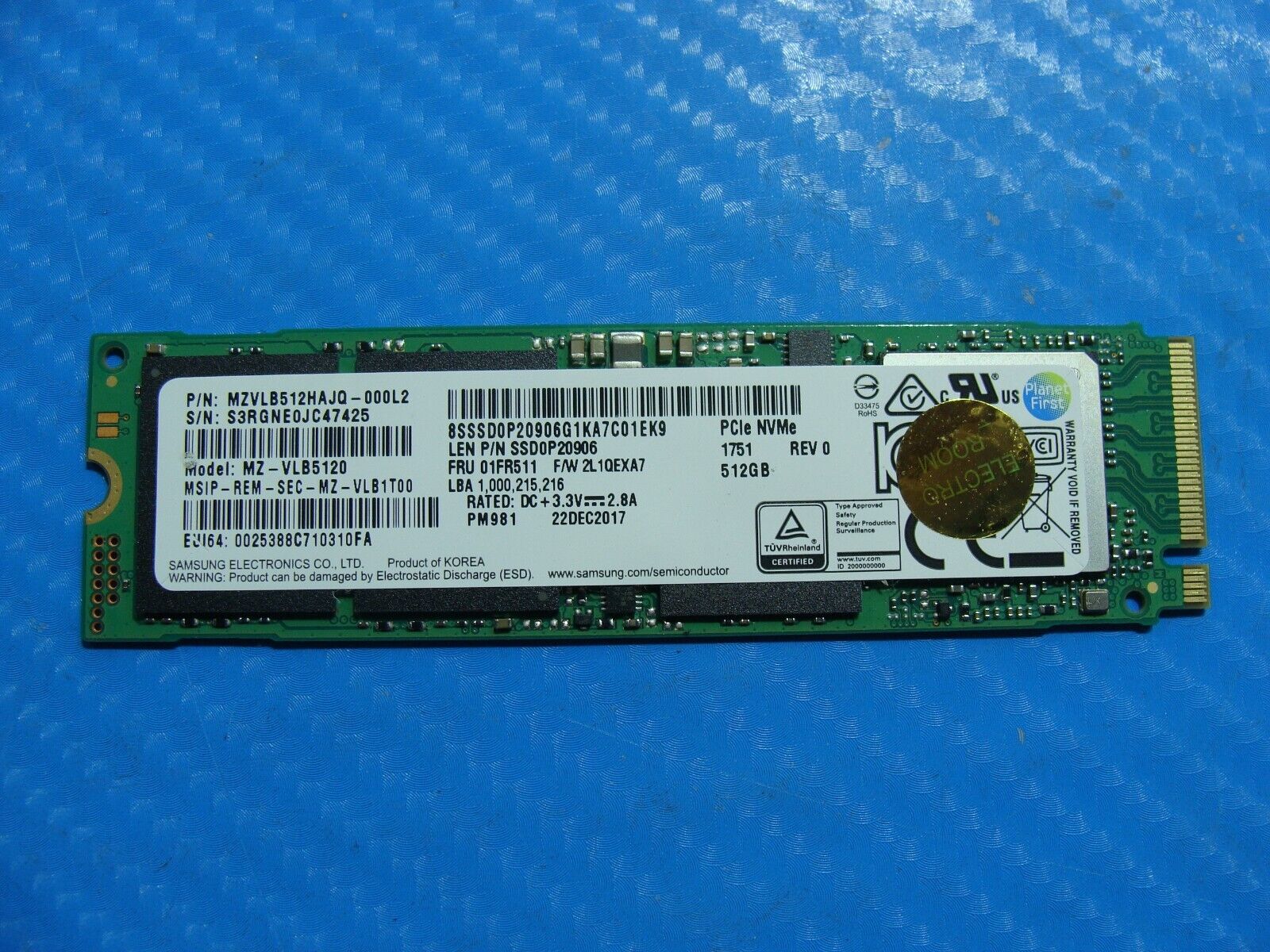 Lenovo 920-13IKB Samsung 512GB NVMe M.2 SSD Solid State Drive MZVLB512HAJQ-000L2