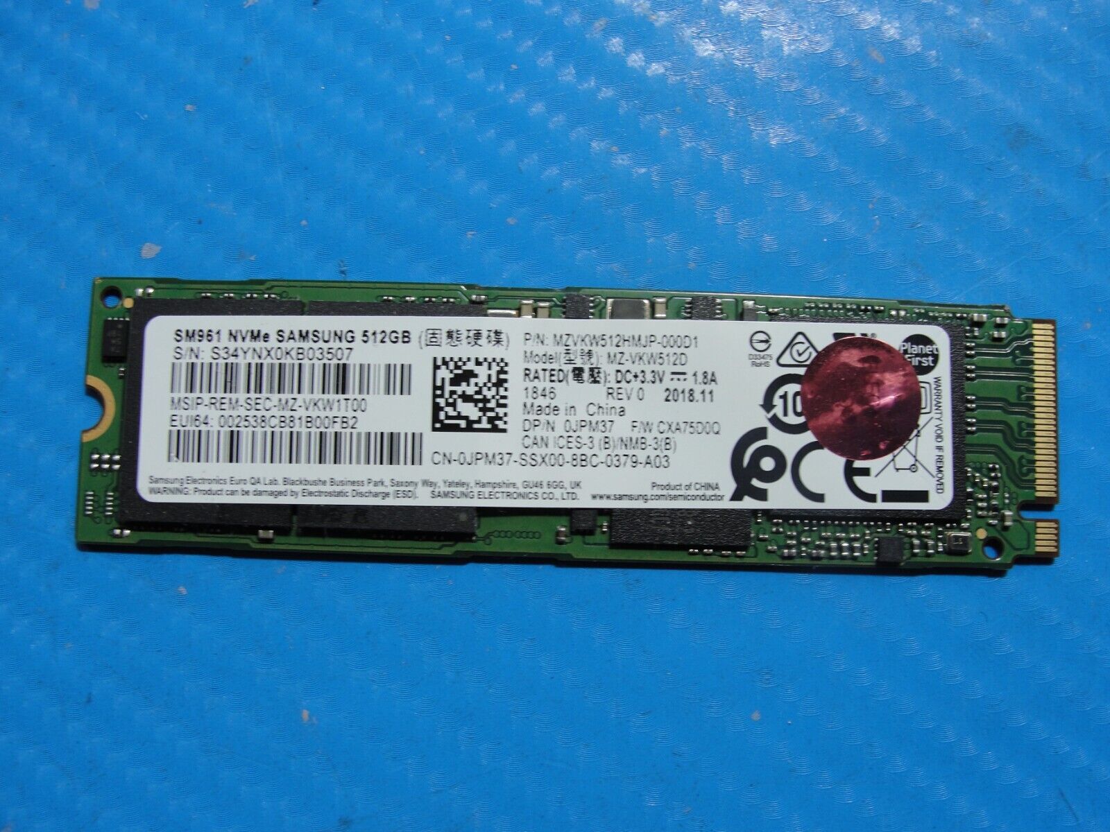 Dell 7530 Samsung 512GB NVMe M.2 SSD Solid State Drive MZVKW512HMJP-000D1 JPM37