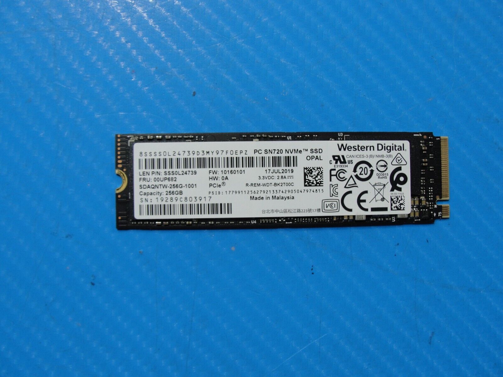 Lenovo X1 Carbon WD 256GB NVMe M.2 SSD Solid State Drive SDAQNTW-256G-1001