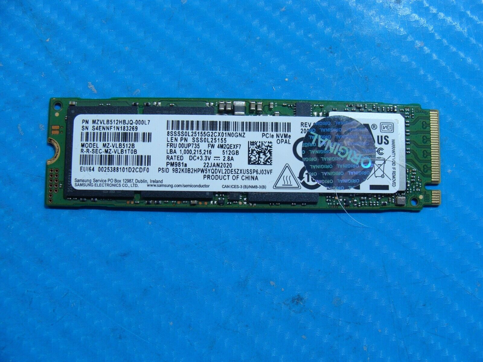 Lenovo T14s Gen 1 Samsung 512GB NVMe SSD Solid State Drive MZVLB512HBJQ-000L7