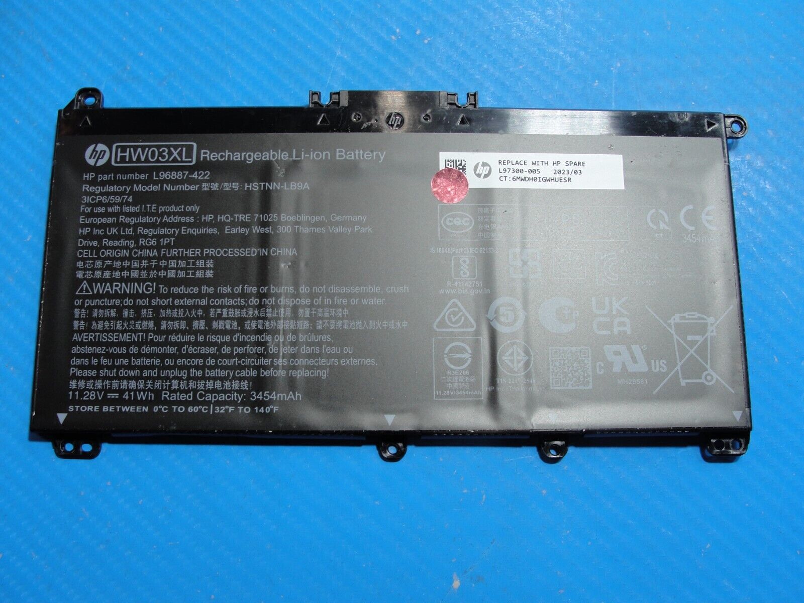 HP 17.3” 17-cn0003dx OEM Battery 11.28V 41Wh 3454mAh HW03XL L97300-005 100%