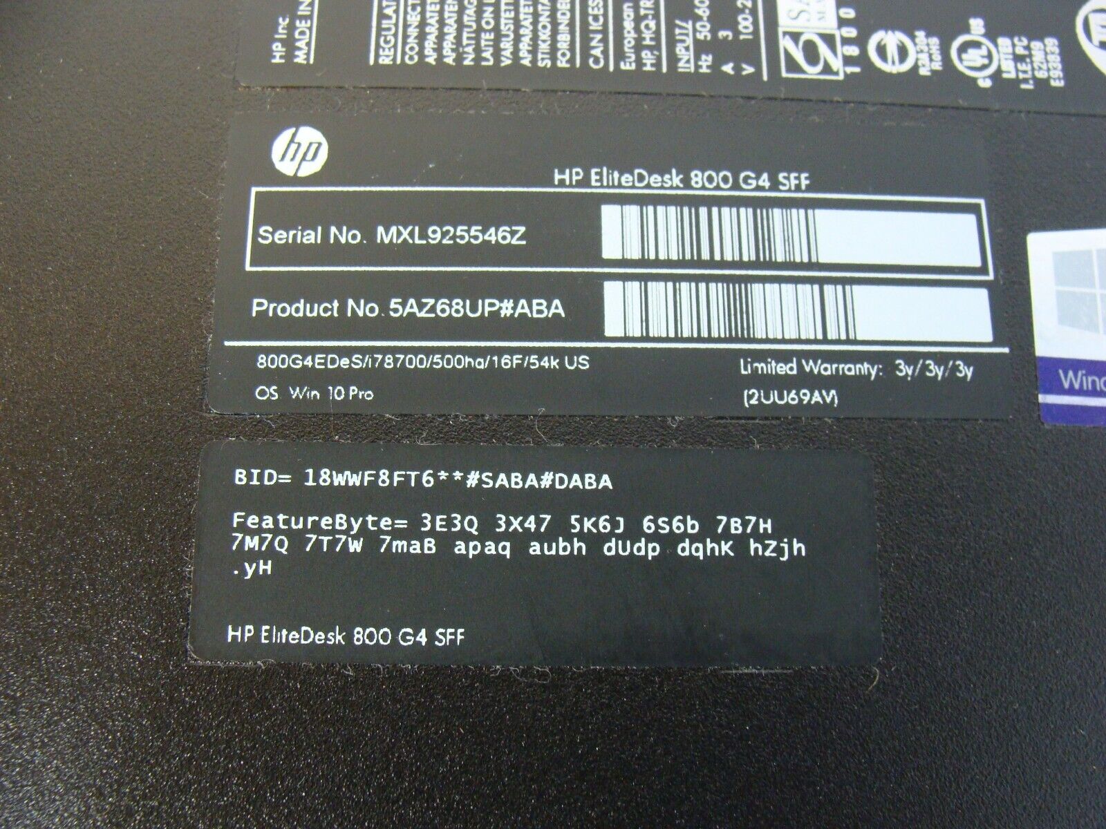 HP EliteDesk 800 G4 SFF Core i7-8700 3.2GHz CPU 256GB SSD 16GB Win 10 Pro /READ