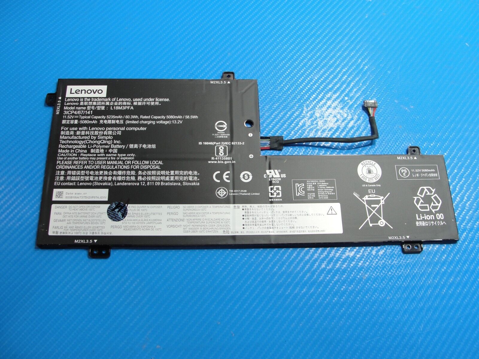 Lenovo Yoga 15.6” C740-15IML OEM Laptop Battery 11.52V 60.3Wh 5235mAh L18M3PFA