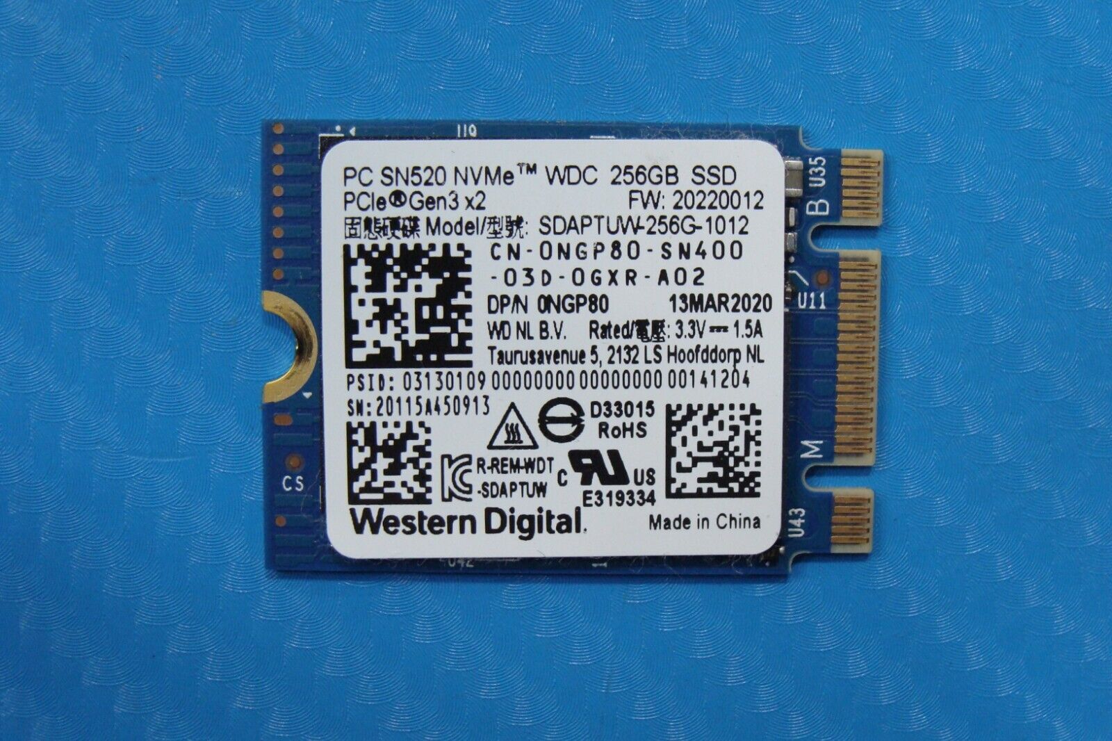 Dell 3400 WD 256GB M.2 NVMe SSD Solid State Drive SDAPTUW-256G-1012 NGP80