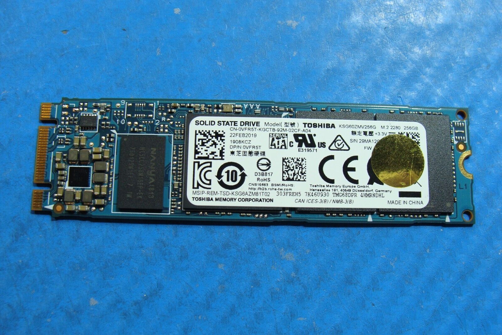 Dell 7390 2in1 Toshiba 256GB SATA M.2 SSD Solid State Drive VFR5T KSG60ZMV256G