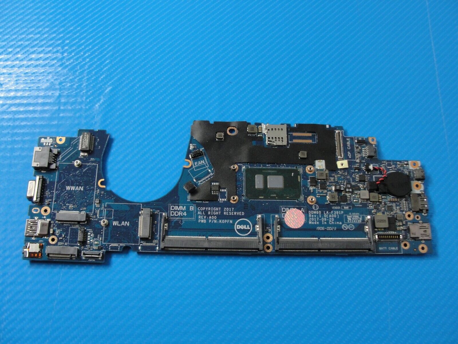 Dell Latitude 12.5” 5290 Intel Core i5-7300U 2.6GHz Motherboard 2X71H LA-F391P