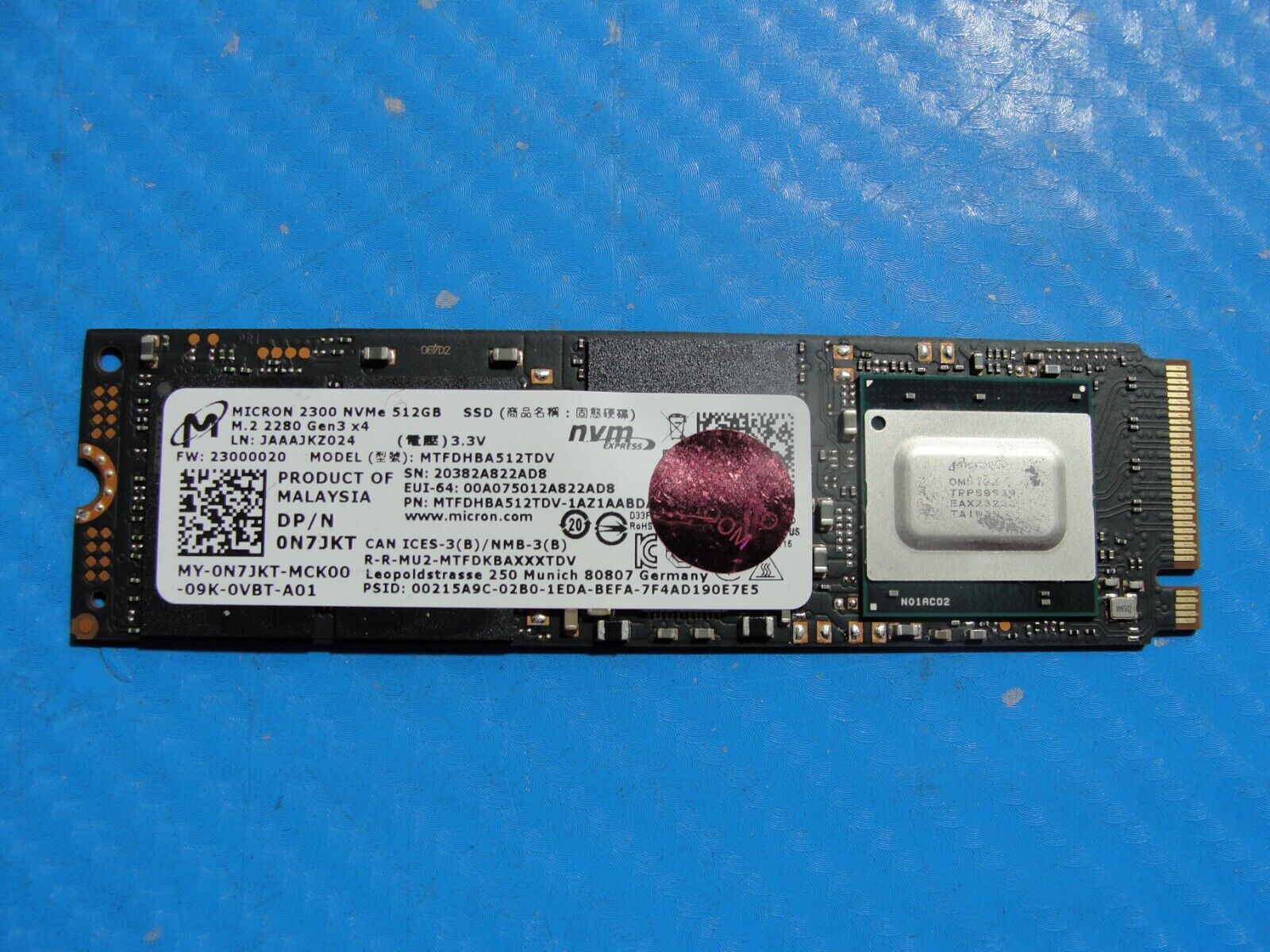 Dell 3551 Micron 512GB M.2 NVMe SSD Solid State Drive MTFDHBA512TDV-1AZ1AABDA