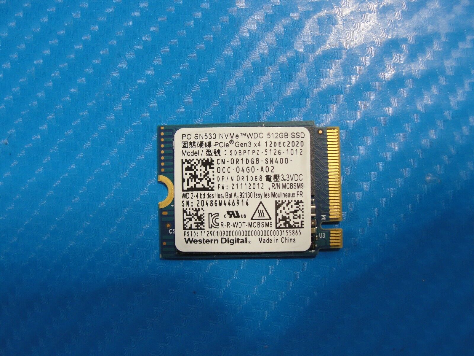 Dell 5411 WD 512GB NVMe M.2 SSD Solid State Drive SDBPTPZ-512G-1012 R1DG8