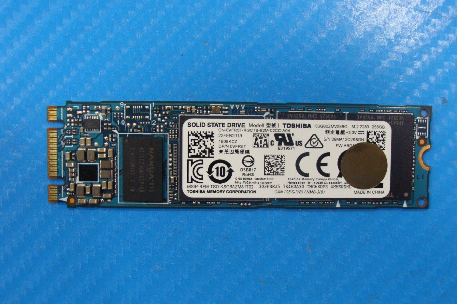 Dell 7390 2in1 Toshiba 256GB SATA M.2 SSD Solid State Drive VFR5T KSG60ZMV256G