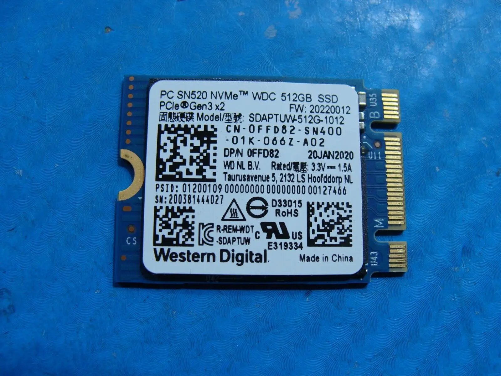 Dell 5401 Western Digital 512GB NVMe M.2 SSD Solid State Drive SDAPTUW-512G-1012