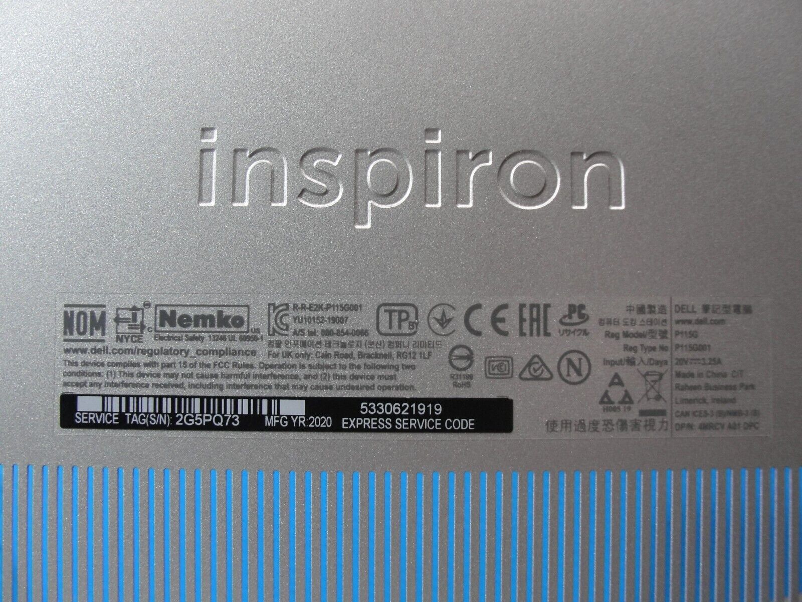 Dell Inspiron 14” 14 7000 Genuine Laptop Bottom Case Silver 2X9CP AM2KD000102