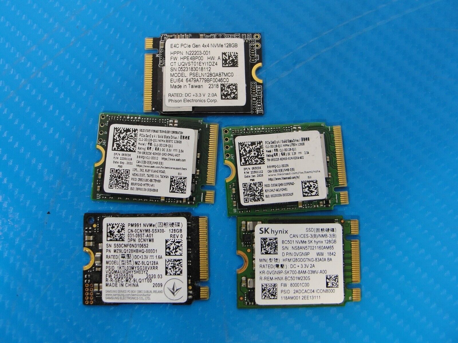 Lot of 5 128GB NVMe SSD 30mm 2230 PCle MIX BRAND